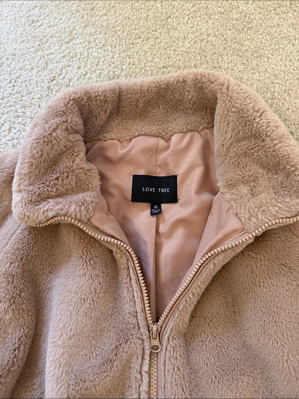 Love Tree Plush Cropped Bomber Jacket in Taupe - Picture 2 of 3